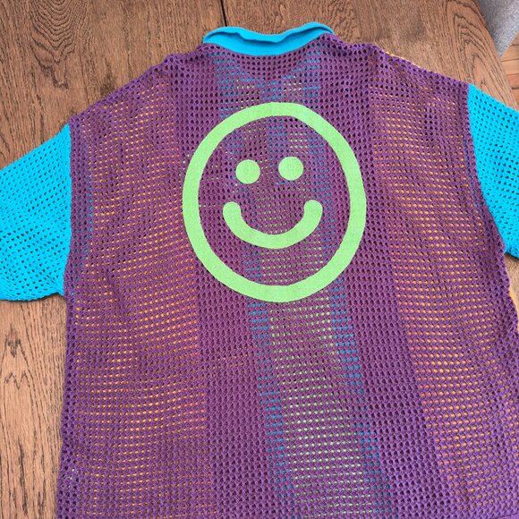 Lazy Oaf Moody Stripe Open Knit Oversized Polo Shirt Top Size S - Picture 6 of 8